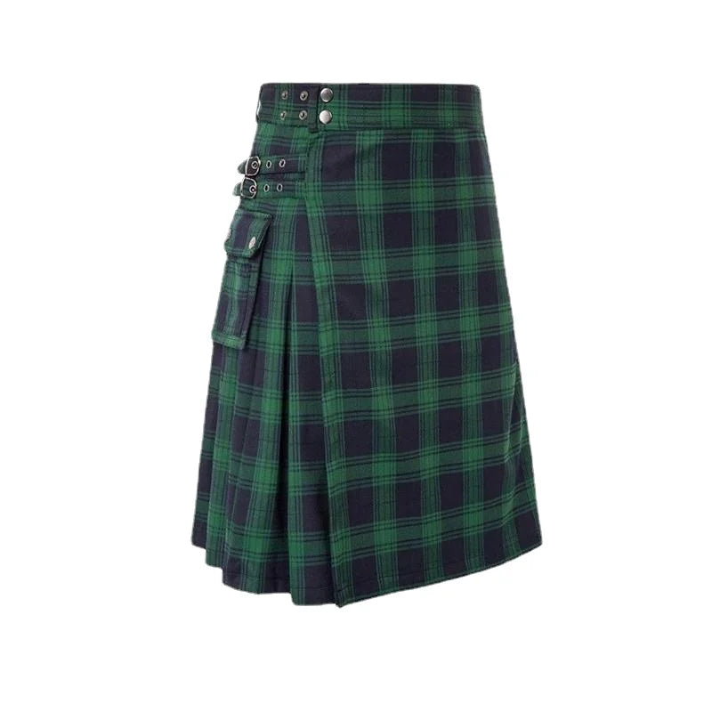 Men's Tartan Kilt Skirt – Traditional Highland Utility Kilt with Pockets, Gothic Punk Vintage Style