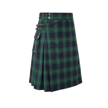 Men's Tartan Kilt Skirt – Traditional Highland Utility Kilt with Pockets, Gothic Punk Vintage Style