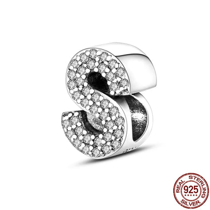 26 A-Z Alphabet Beads 925 Silver LOVE Letter Charms for 3mm Bracelets - CZ Zircon DIY Jewelry Gift