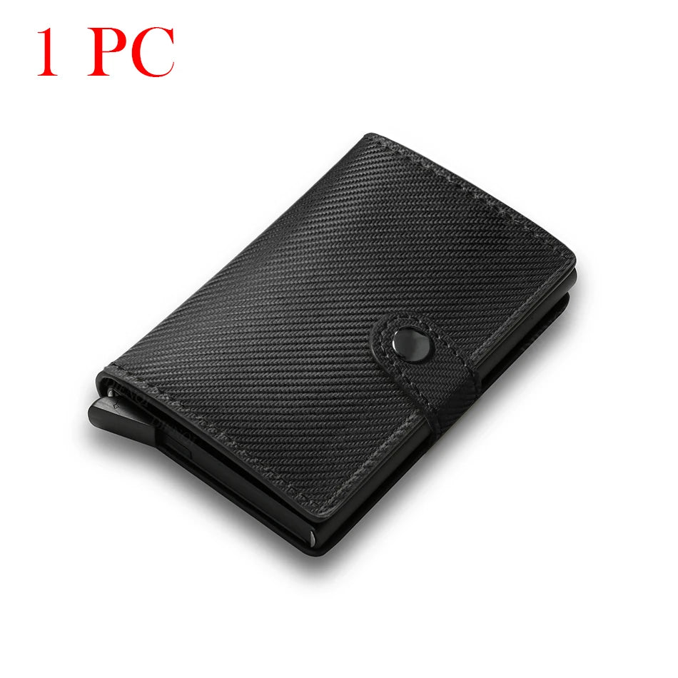 Carbon Fiber RFID Pop-Up Metal Wallet for Men – Slim Minimalist Credit Card Holder Black Purse