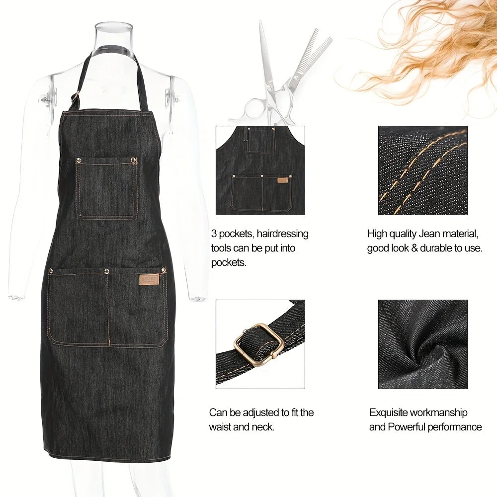 Denim Work Apron with Pockets - Lightweight Waterproof Waxed Canvas Tool Apron for Men & Women