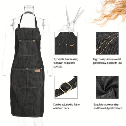 Denim Work Apron with Pockets - Lightweight Waterproof Waxed Canvas Tool Apron for Men & Women