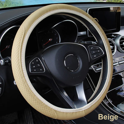 Universal Car Steering Wheel Cover - Microfiber Leather, Anti-Slip & Breathable, Fits 37-39cm Steering Wheels