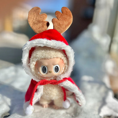 Mini Winter Plush Outfit for Labubu V1–V3 Dolls – Santa, Snowman & Elk Sweater Hat Set, New Year Gift
