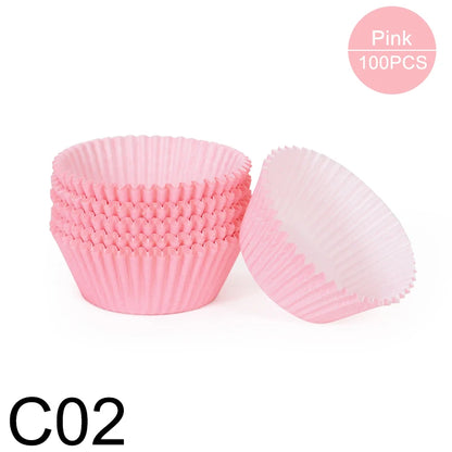 100pcs Oilproof Muffin Cupcake Liners – Solid Color Baking Paper Cups for Cakes, Birthday Party & Decorating Baking Tray Accessories