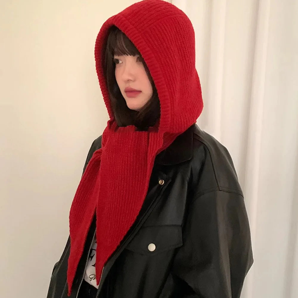 Y2K Balaclava Beanie Hat & Scarf – Thick Knit One-Piece Winter Neck Warmer Retro Style