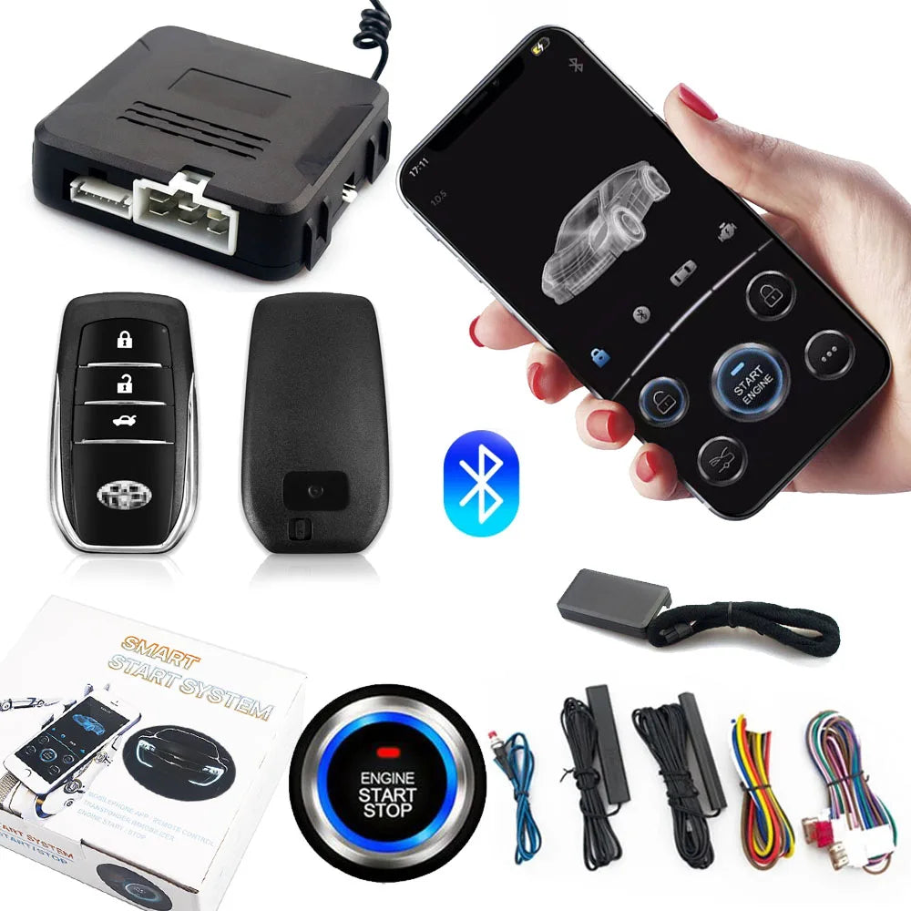 Universal Car Remote Start Stop Kit – Bluetooth Mobile App Engine Start, Keyless Entry, PKE Alarm & Trunk Control System