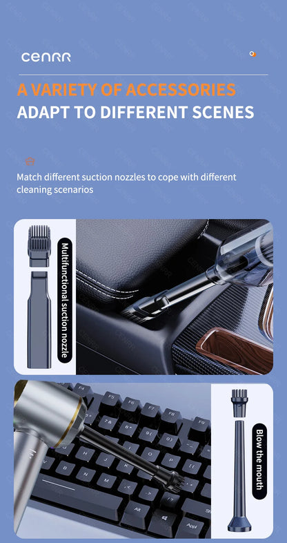 CENRR 360000PA Mini Cordless Car Vacuum Cleaner – Powerful Handheld Portable Wireless Cleaning Machine