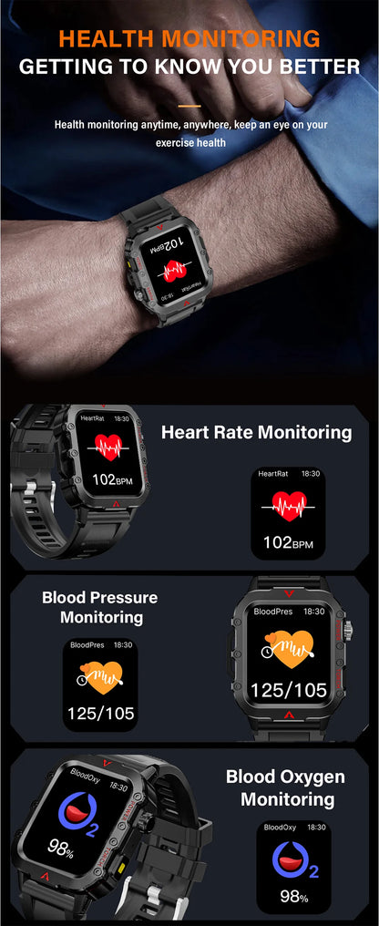 LAXASFIT Men’s Sports Smart Watch – 1.71" Screen, Blood Oxygen, Bluetooth Call, LED Flashlight, Multi-Sport Outdoor Watch