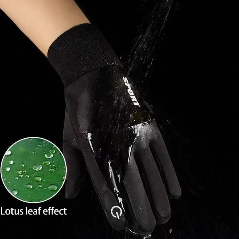 Black Winter Touch Screen Gloves - Waterproof, Fleece-Lined Full Finger for Cycling, Skiing, and Motorcycle Riding