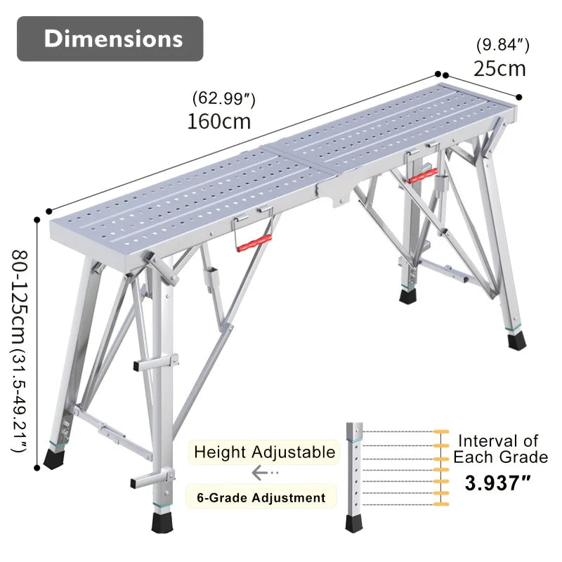 Adjustable Folding Work Platform & Scaffolding – Portable Steel Ladder and Drywall Stool with 800lb Heavy Load Capacity
