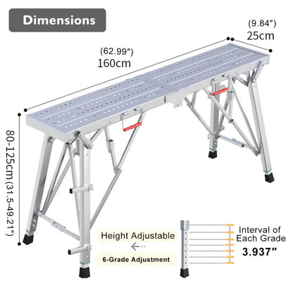 Adjustable Folding Work Platform & Scaffolding – Portable Steel Ladder and Drywall Stool with 800lb Heavy Load Capacity