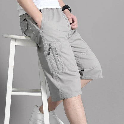 Men's Cargo Knee Shorts - Cotton Summer Climbing Jogger Pants with Zipper Pockets & Elastic Waist