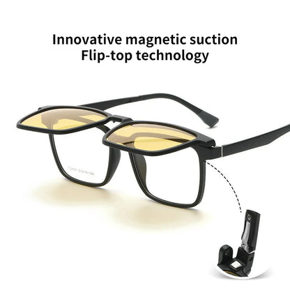 VICKY Flip-Up Magnetic Clip-On Prescription Sunglasses - TR90 Polarized Myopia Glasses Night Vision Reading Eyewear for Men & Women
