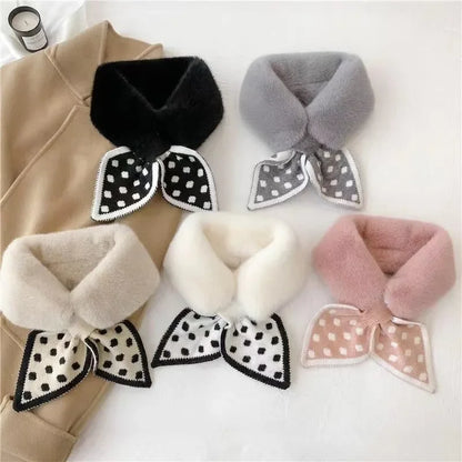 Women’s Winter Faux Fur Scarf - Warm Plush Rabbit Fur Collar Snood with Wool Stitching
