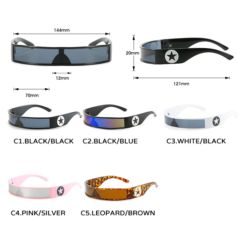 One Piece Y2K Sunglasses - Vintage Star Pentagram Shape Wrap Around Narrow Frame Punk Sun Glasses for Fashion Trendsetters - Futuristic Shades