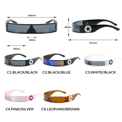One Piece Y2K Sunglasses - Vintage Star Pentagram Shape Wrap Around Narrow Frame Punk Sun Glasses for Fashion Trendsetters - Futuristic Shades