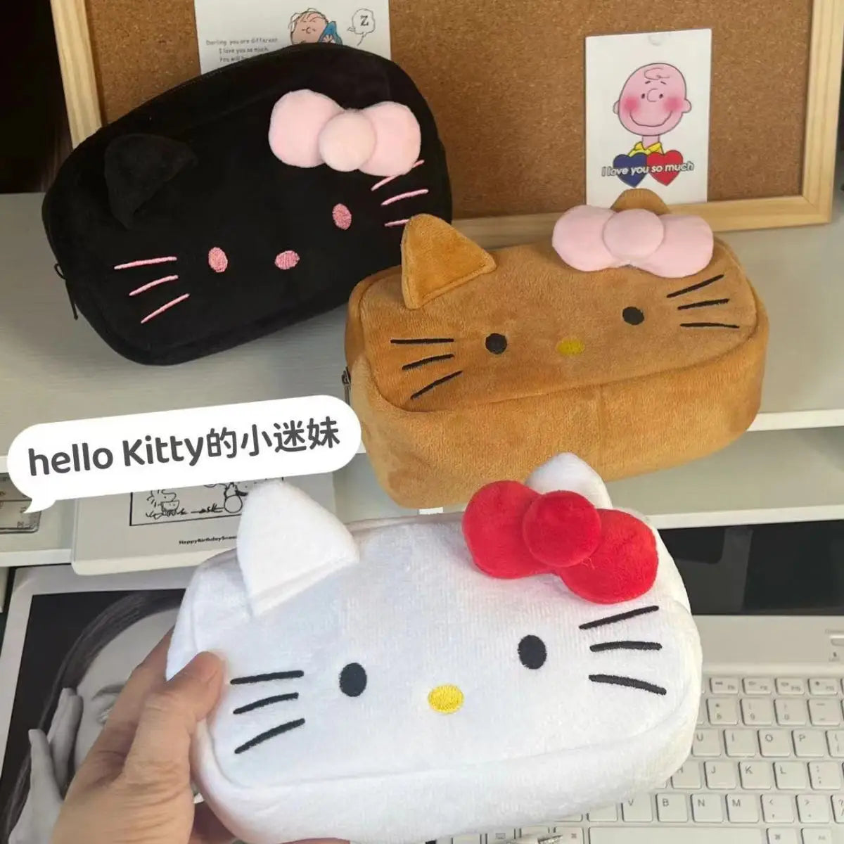 Cute Hello Kitty Plush Pencil Case – Large Capacity Stationery & Makeup Storage Bag for Students & Girls – Kawaii Party Gift