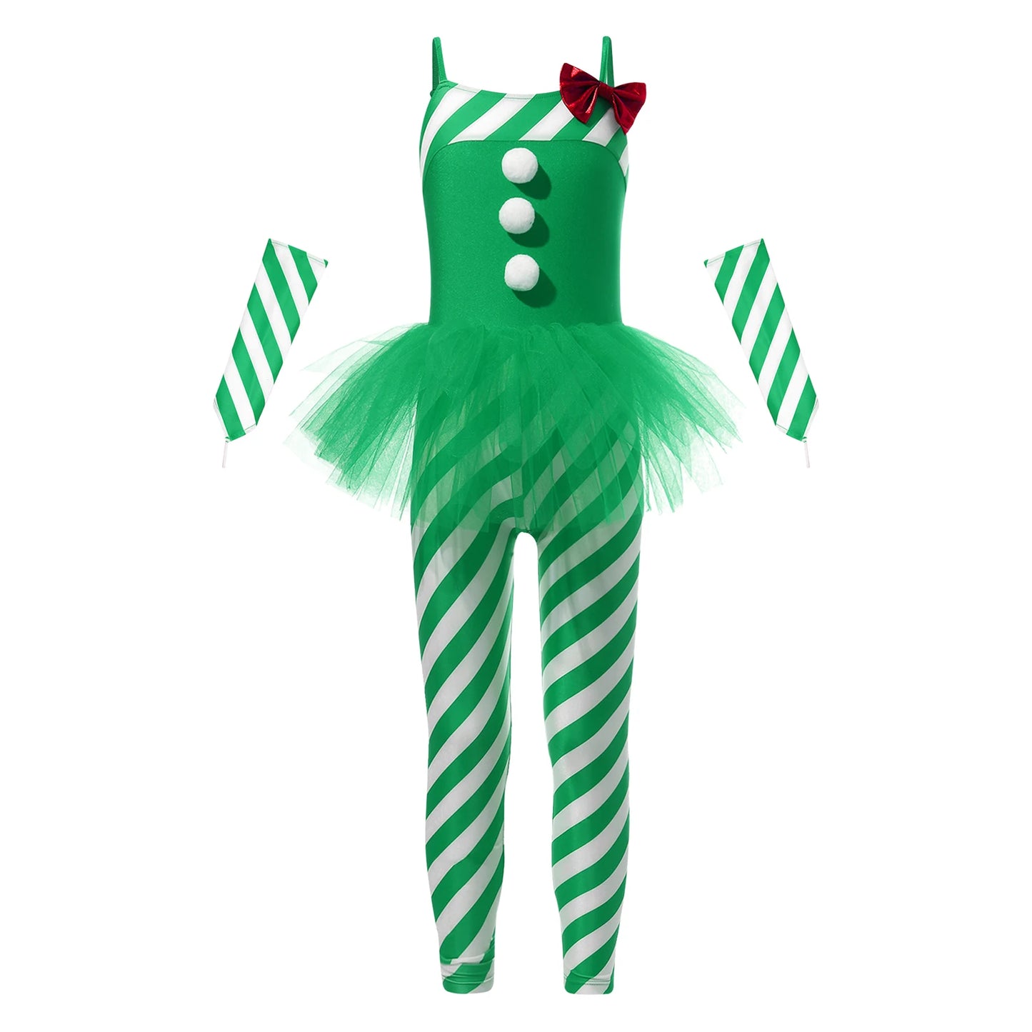 Kids Candy Cane Striped Christmas Tutu Leotard — Sequined Santa Bodysuit for Ballet & Gymnastics