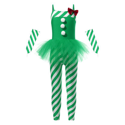 Kids Candy Cane Striped Christmas Tutu Leotard — Sequined Santa Bodysuit for Ballet & Gymnastics