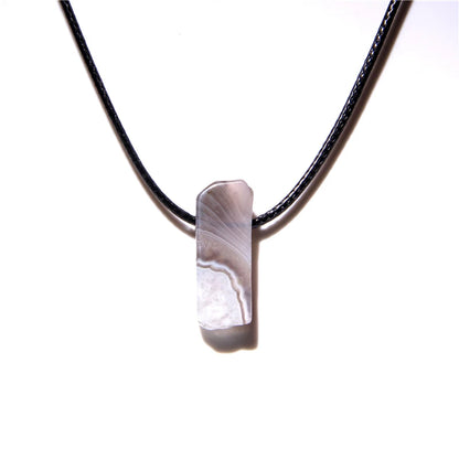 Men's Vintage Rectangle Obsidian Pendant Necklace – Natural Tiger Eye & Labradorite Gem, Leather Rope Braid Healing Jewelry