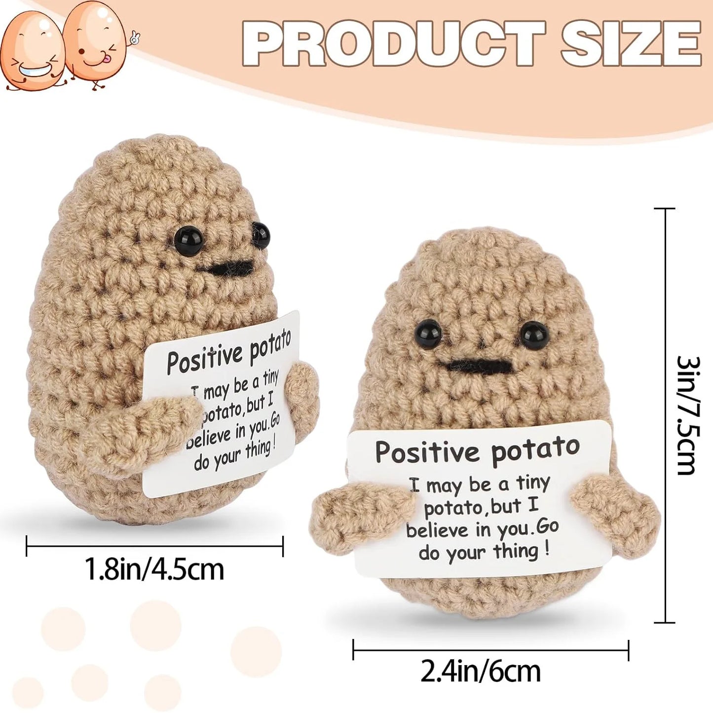 Positive Energy Crochet Doll — Handmade Knitted Plush Potato, Plant, Avocado, Bee & Animal Pocket Hug Emotional Support Gift