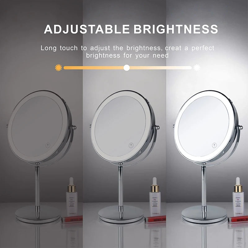 8 Inch 10X Magnifying LED Makeup Mirror - Double-Sided with 3 Color Light Touch Switch, USB Charging, Desktop Vanity Cosmetic Mirror
