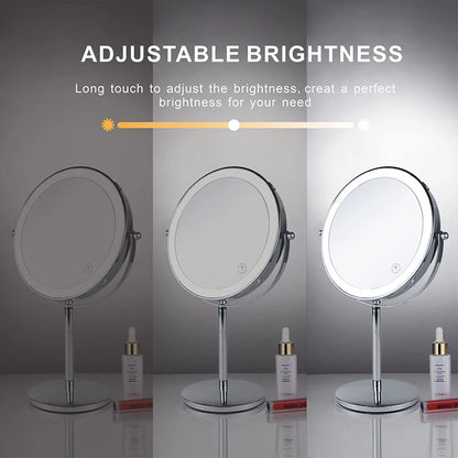 8 Inch 10X Magnifying LED Makeup Mirror - Double-Sided with 3 Color Light Touch Switch, USB Charging, Desktop Vanity Cosmetic Mirror