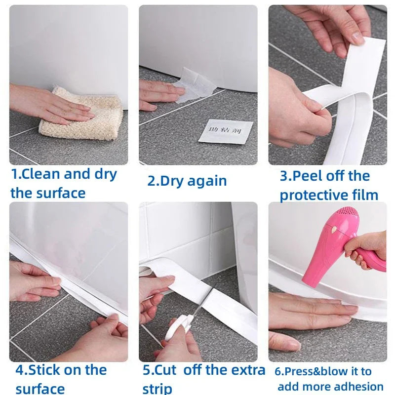 Self-Adhesive PVC Waterproof Sealing Tape for Kitchen & Bathroom – Oil-Proof Sink Edge Caulk Strip for Corner Wall & Toilet Seal Repair Tape
