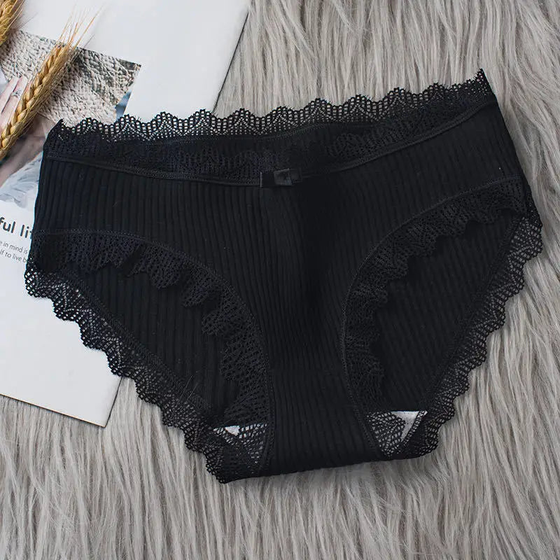 4 Pcs Lace Wavy Trim Bikini Panties - Comfy & Breathable Elastic Women’s Lingerie & Underwear