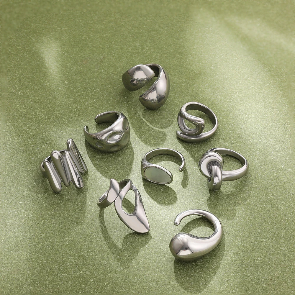 Vintage Stainless Steel Chunky Ring – Punk Irregular Adjustable Open Ring for Women, Wedding Jewelry Gift