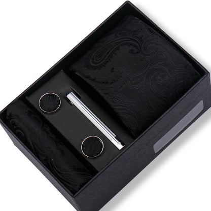 Men’s Green Tie Gift Box Set - Premium Business Necktie with Hanky, Cufflinks & Tie Clip for Wedding Formal Wear