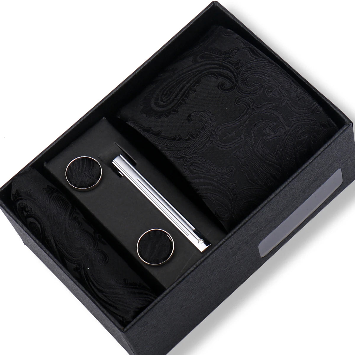 Men’s Green Business Tie Set - Premium Necktie with Hanky, Cufflinks & Tie Clip Gift Box for Wedding Formal Wear