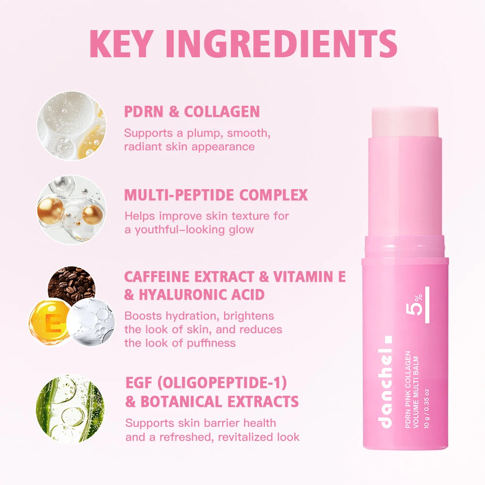 PDRN Pink Collagen Balm Stick - Anti-Aging Moisturizing Balm for Eyes, Neck, Forehead, and Smile Lines