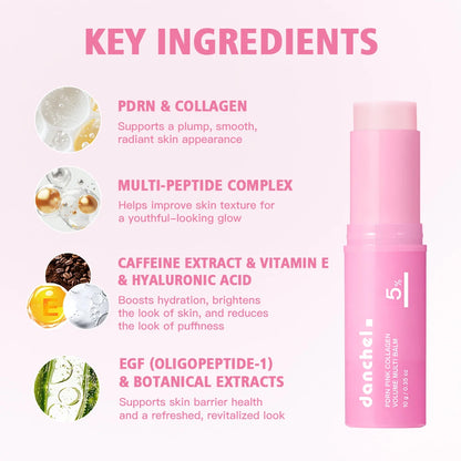 PDRN Pink Collagen Balm Stick - Anti-Aging Moisturizing Balm for Eyes, Neck, Forehead, and Smile Lines