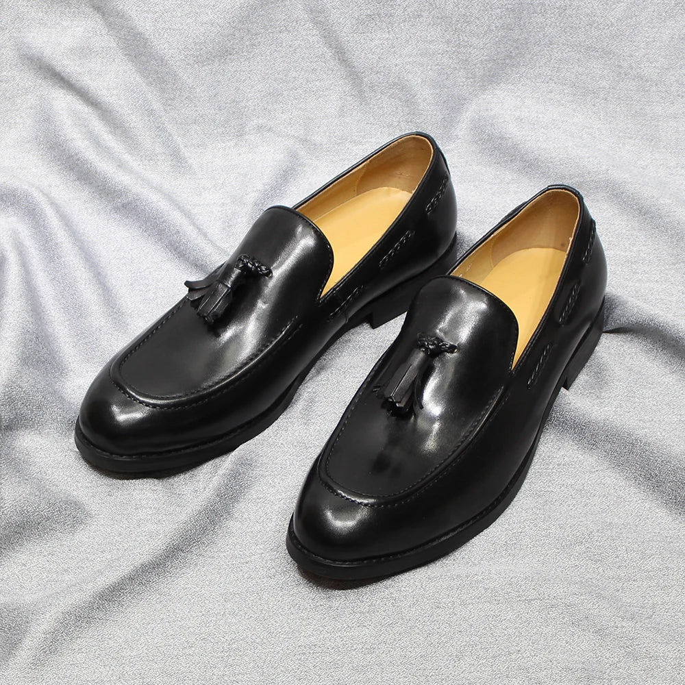 Men’s Italian Style Leather Loafers - Tassel Slip-On Wedding, Party & Office Dress Shoes