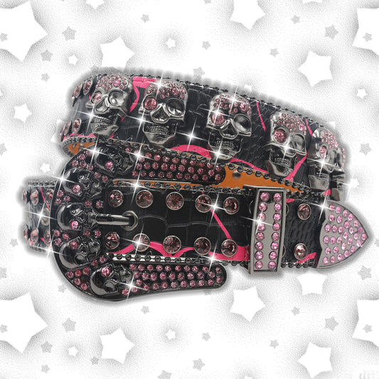Men's & Women's Skull Rhinestone Western Denim Belt – Hip Hop Punk Y2K Shiny Rivet Artificial Diamond Design