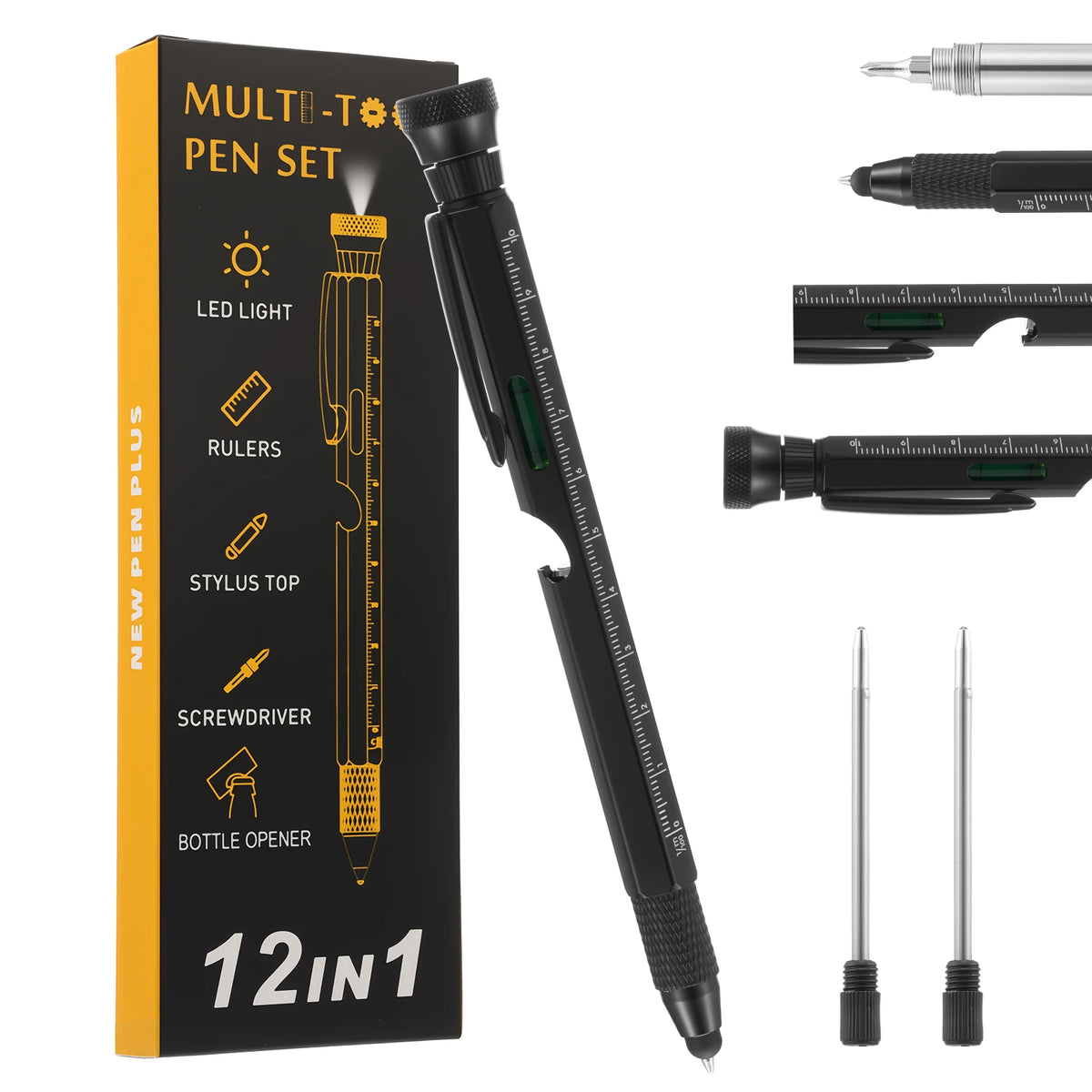 12-in-1 EDC Multitool Pen - LED Light, Level, Bottle Opener, Stylus & Screwdriver for Men