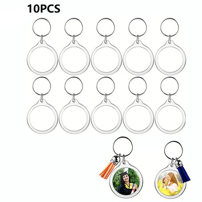 Transparent Photo Frame Keychain - Acrylic Snap-In Custom Picture Pendant with Tassel, 10-Piece Set