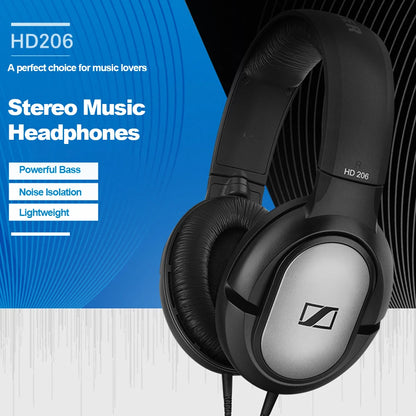 Sennheiser HD 206 Wired Headphones – Deep Bass Stereo Noise-Isolating Earphones for Sports & Gaming