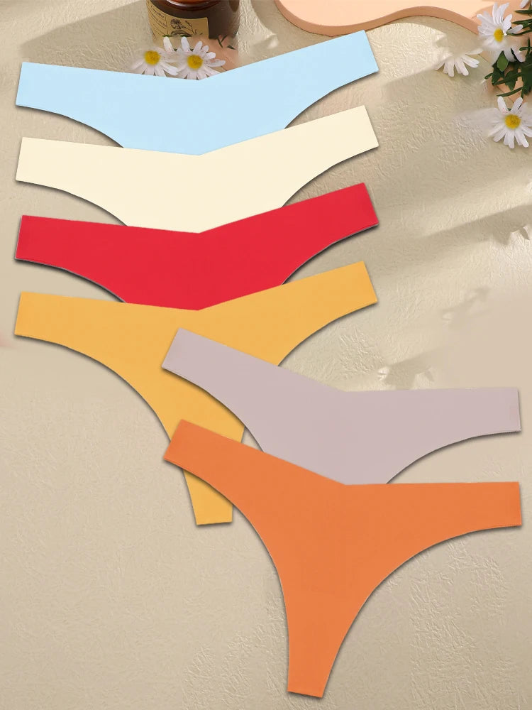 FINETOO 6PCS Women’s Ice Silk Seamless Thongs – Sexy V-Waist Low Rise Sport Panties, Breathable G-String in 10 Solid Colors