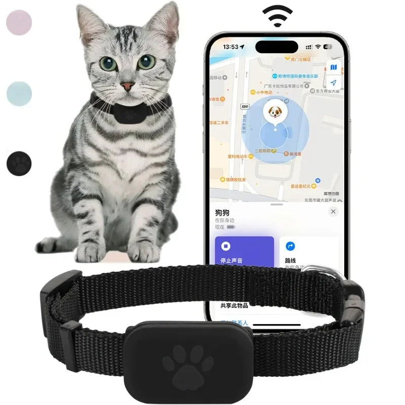 Pet Bluetooth GPS Tracker Collar – Mini Anti-Lost Smart Tracker for Dogs & Cats with Movement Alert & Global Location Monitoring
