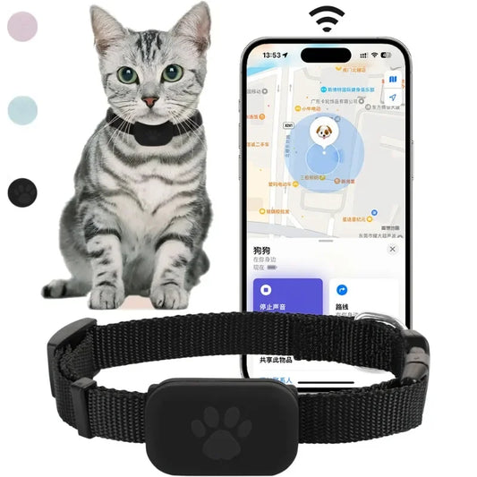 Pet Bluetooth GPS Tracker Collar – Mini Anti-Lost Smart Tracker for Dogs & Cats with Movement Alert & Global Location Monitoring