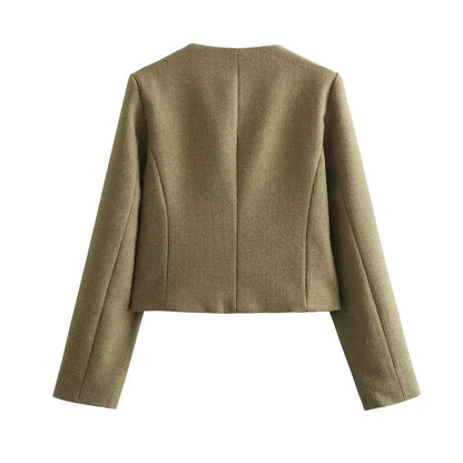 TRAF Women's Autumn Outerwear – Long Sleeve Cropped Jacket, Winter Button Demi-Season Short Coat, Elegant Women’s Coat