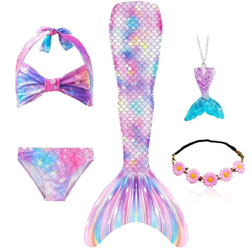 Kids Mermaid Tail Swim Costume - Girls Mermaid Swimsuit for Swimming, Cosplay & Birthday Party Dress Up