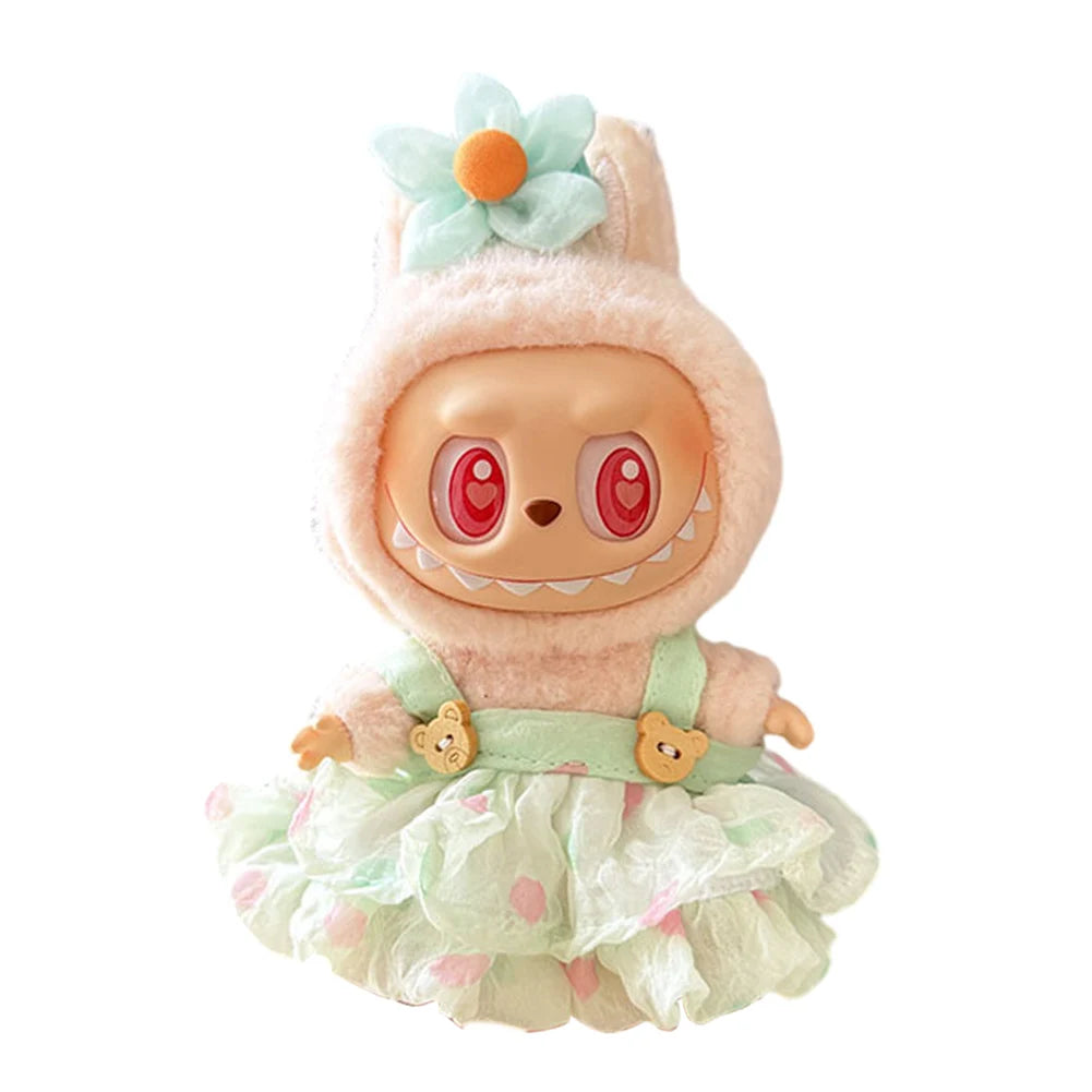 Labubu v1v2 Doll Clothes Outfit (15-17cm) – Sitting Party Bear Accessories with Scarf, Hat & Bag
