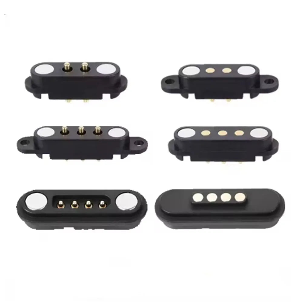 2A Magnetic Pogo Pin Connector - 2–5 Pin Spring-Loaded Male/Female DC Power Socket, 2.3/2.5/2.8mm Pitch