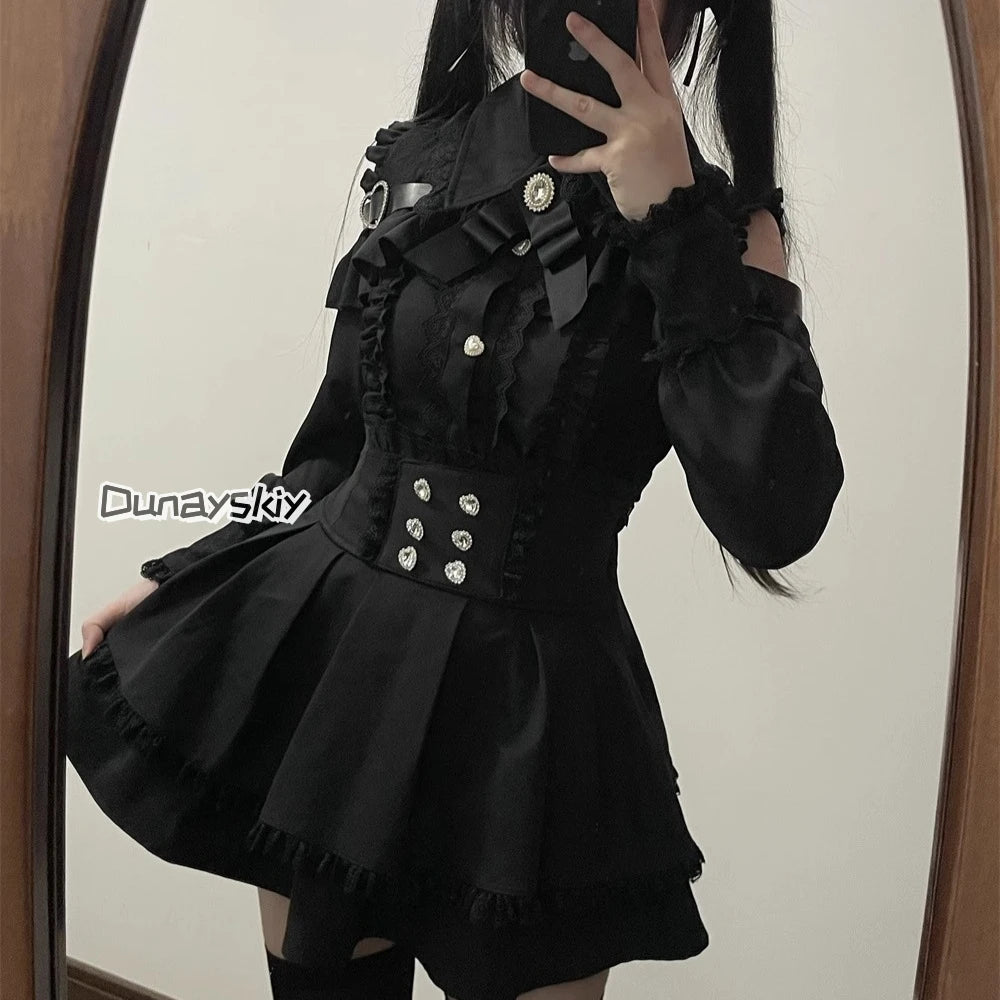 Jirai Kei Lolita Blouse Top — Y2K Sweet Japanese Style Long Shirt with Bow for Women, S-XL, 3 Colors