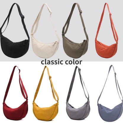 Solid Color Women's Portable Shoulder Bag – Simple Nylon Cloth Padded Crossbody Travel Purse & Messenger Bag