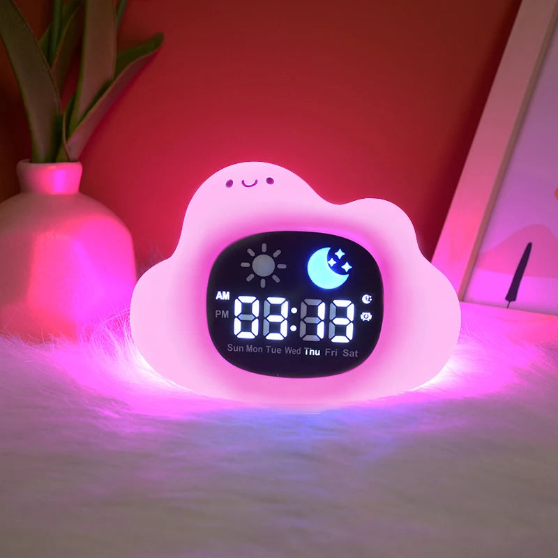 Cat Night Light Alarm Clock – LED Musical Sleep Training Clock for Kids & Babies
